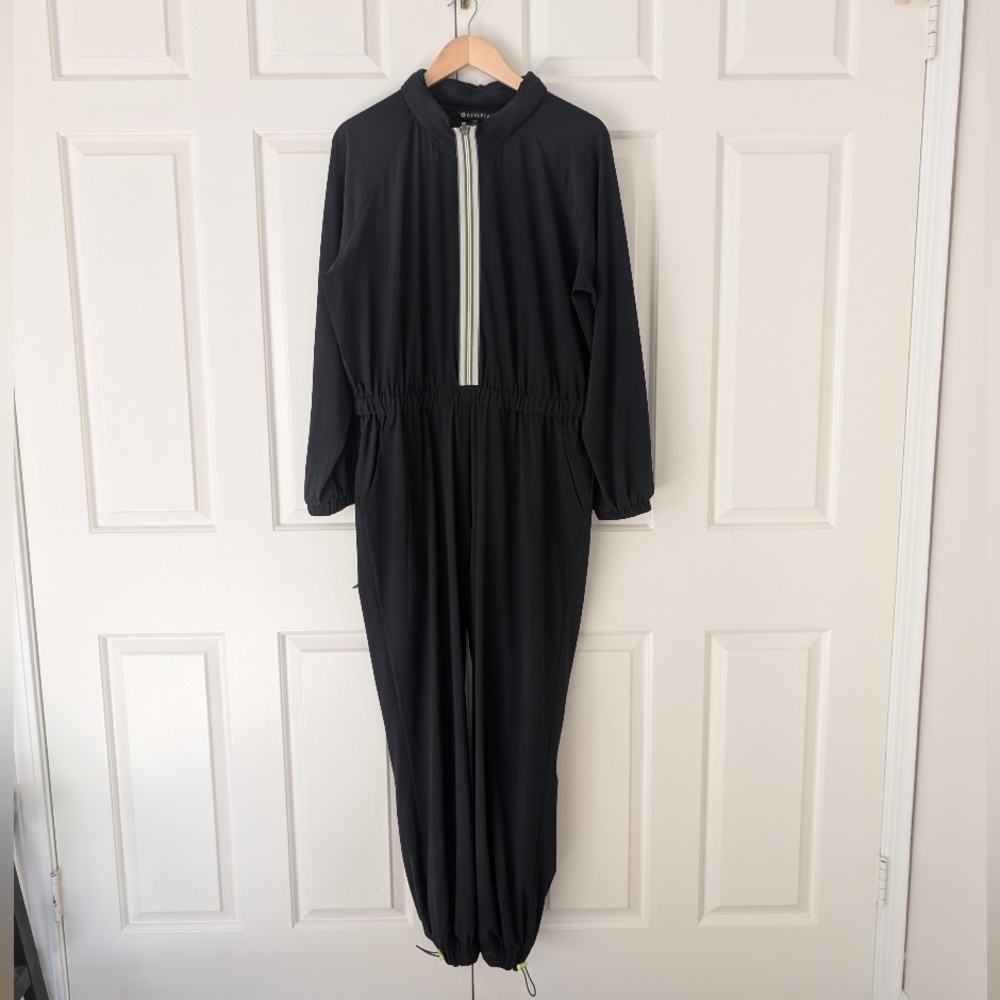 Athleta "Dipsea" Romper Front Zipper Striped Black Jumpsuit size 12 - Picture 6 of 15